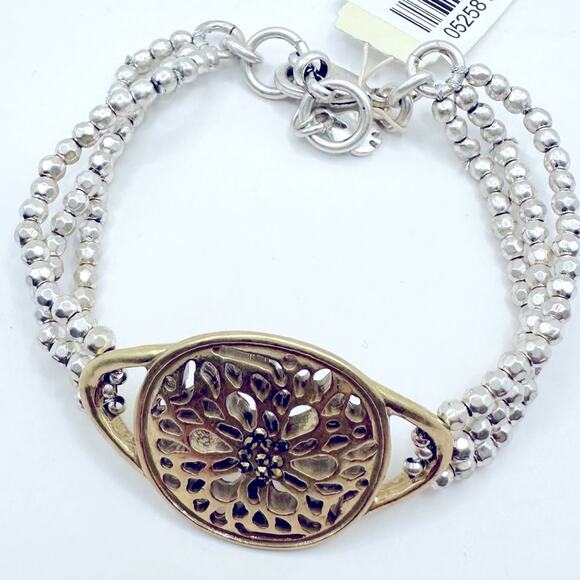 Lucky Brand Sugar Plum Bracelet NWT Three Strand Costume Jewelry Two tone Metal - Picture 1 of 9